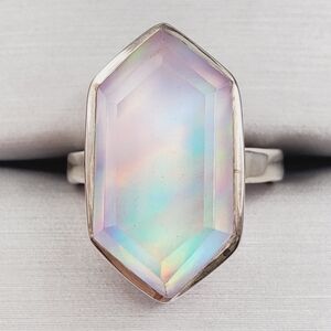 Iridescent Hexagon 925 Sterling Silver Opalite Aura Glow Ring